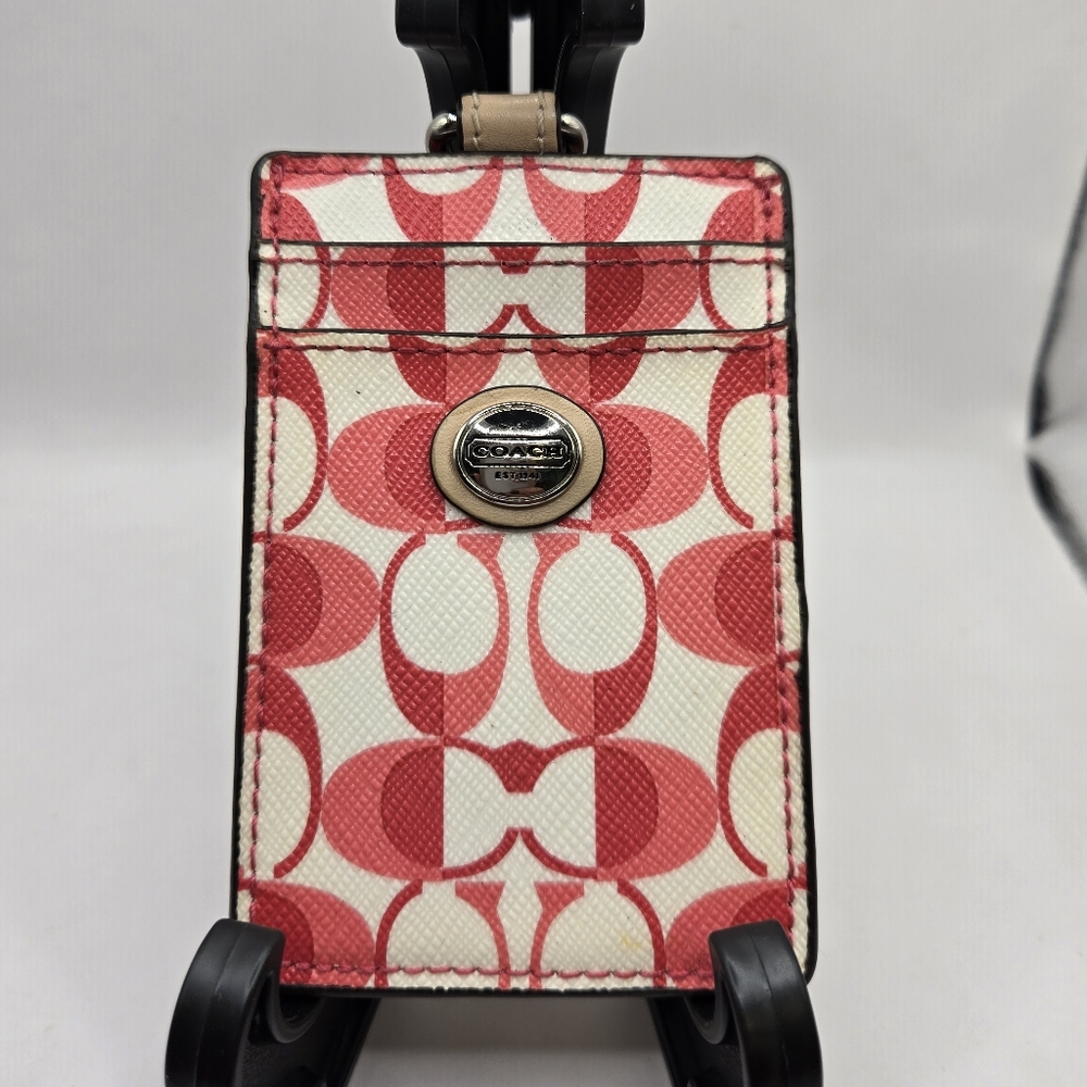 Coach Pink and White Card Holder With Unbranded Silver Chain